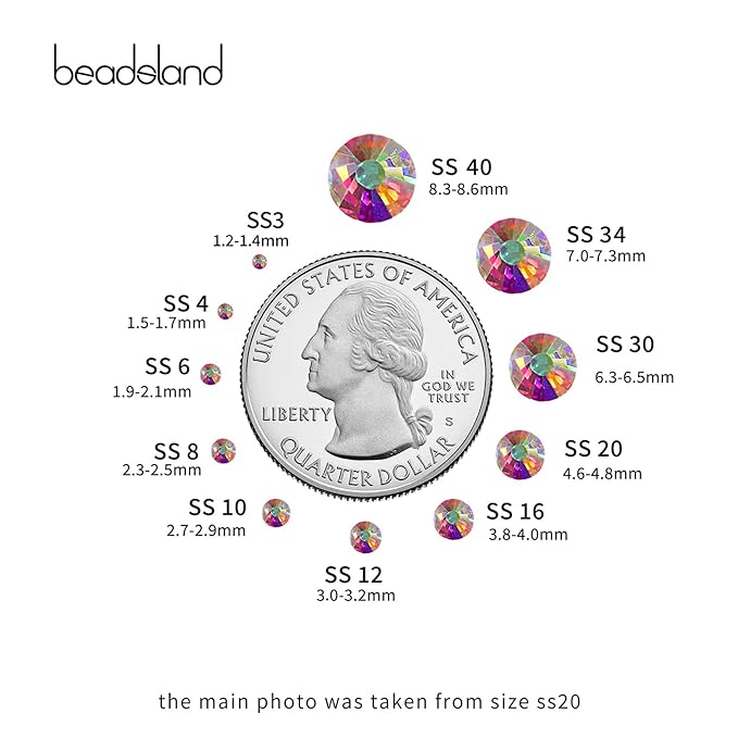 Beadsland 1440pcs Flat Back Crystal Rhinestones Round Gems for Nail Art and Craft Glue Fix, CrystalAB, SS3,1.2-1.4mm