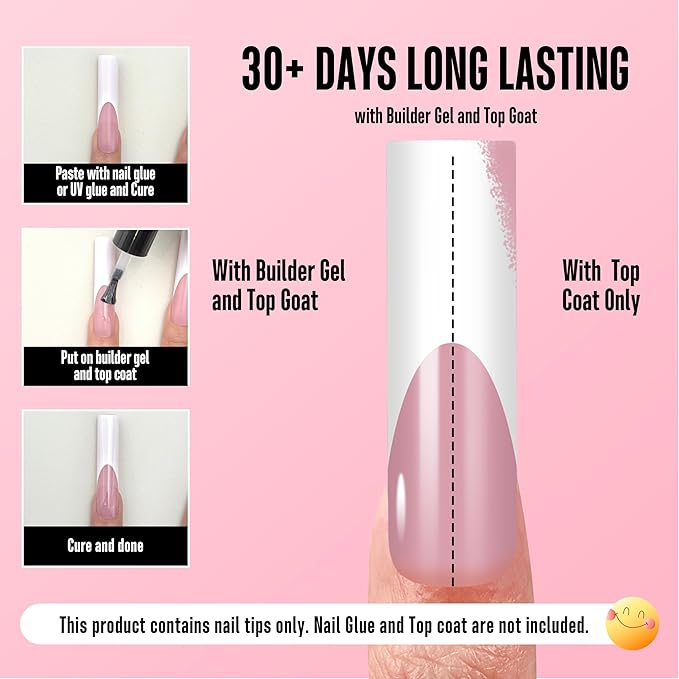 NOVO OVO XXL Square Nail Tips - 150Pcs Soft Gel Nail Tips, Pre-Colored Berry Pink White French Tip, No C Curve Straight Acrylic False Nails for Extension, PMMA Gel X Tips Press on Nails Kit (15 Sizes)