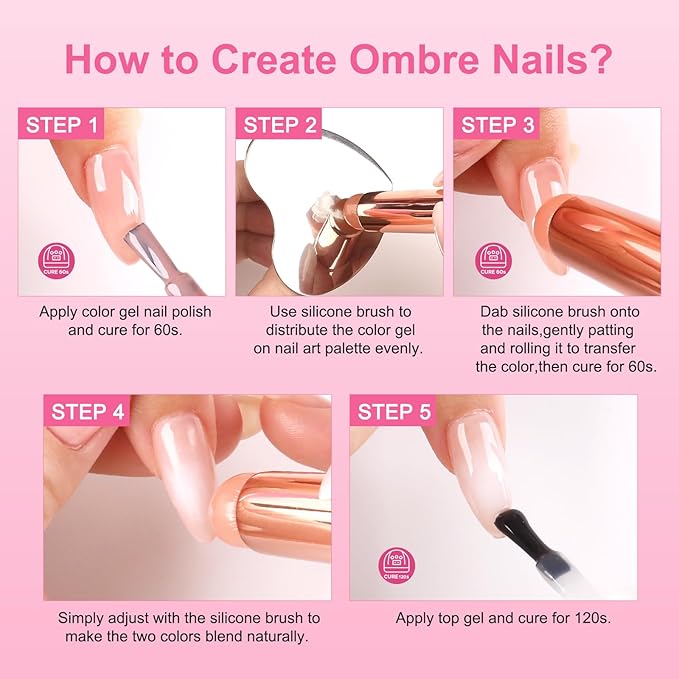 BQAN Ombre Gel Nail Polish Pearl Color, 2Pcs Patting Gradient Painting Gel with Nail Sponge & Silicone Brush & Palette for Ombre Nails Gradient Design, French Manicure DIY Nails Art