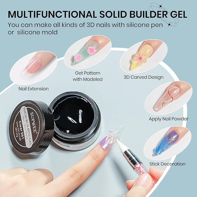 Clear 3d Nail Gel Sculpting Gel, Non Stick Hand Moding Gels for Nails with 3D Silicone Nail Art Molds Solid Builder Sculpture Hard Gels for Extend Home DIY Manicure