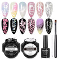 MIZHSE White and Black Poke Gel Nail Polish, with Professional Poke Foundation Gel and Brush Tool, Multifunctional Drawing Painting Nails Art Design Lace Letters Wave Flower Manicure DIY Home