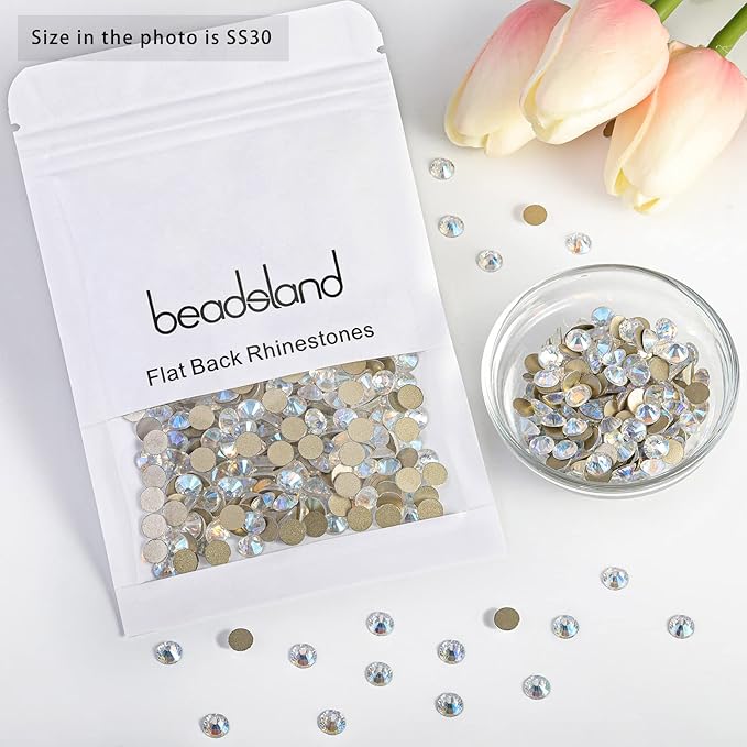 Beadsland 576pcs Flat Back Crystal Rhinestones Round Gems for Nail Art and Craft Glue Fix, Blue Moonlight, SS30,6.3-6.5mm