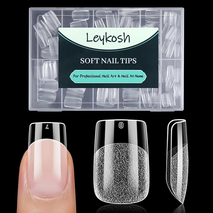 Short Square Nail Tips, 216pcs Acrylic Soft Fake Nails Gel Nail Tips, Full Cover Pre-Shaped Matte Clear Press on Nails for Extension, Diy at Home Manicure 12 Sizes