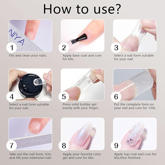Solid Gel Builder for Nails 50g Large Capacity White Non-Stick Hand Extension 3D Carving Hard UV Gel for Nail Art Salon Home DIY