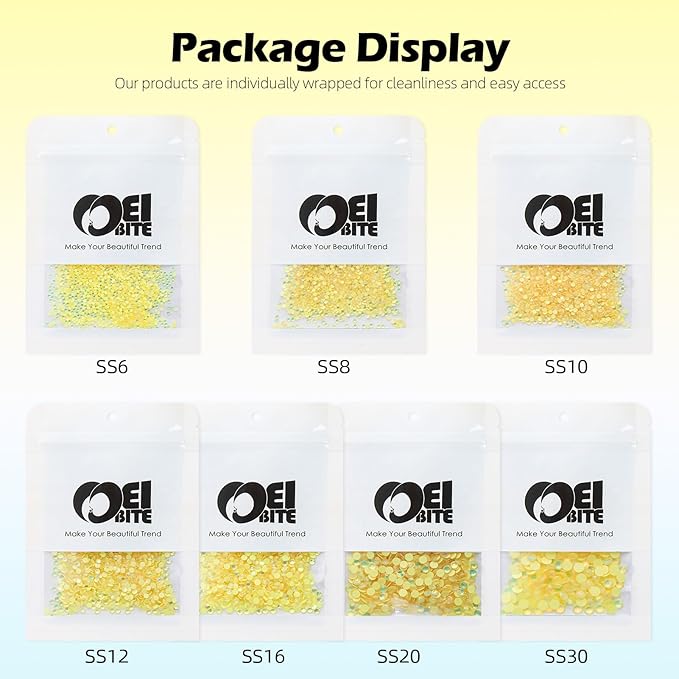F Yellow Flatback Rhinestones, Glass Rhinestones for Nail Art and Craft, Glue Fix, Loose Crystal Gemstones(F Yellow, SS20, 1440pcs, 4.6-4.8mm)