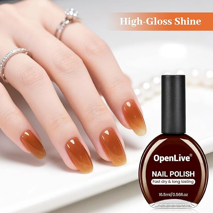 16.5ml Jelly Sheer Pumpkin Orange Nail Polish Large Volume Quick Dry Nail Polish, Long Lasting Shine, Fingernail Toenail Nail Art DIY Home Travel Nail Art Gift