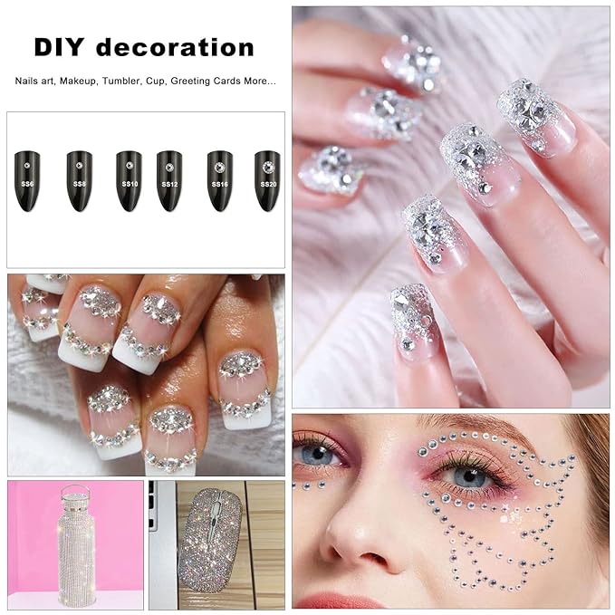 4240Pcs Flatback Clear Rhinestones Glass Crystal Diamonds for Nail Art Crafts Tumblers Glitter Round with Tweezers and Picking Pen (SS6~SS20 Set)