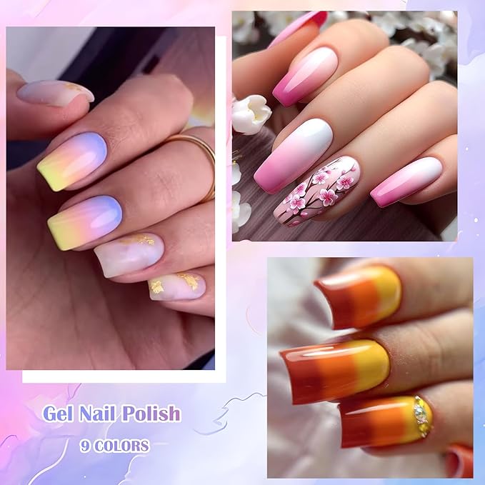 MEET ACROSS 12 Pcs Color Changing Rubber Base Gel Set, Mood Temperature Change Builder Base Nail Gel with Super Top Coat, Prep Dehydrator and Nail Primer, 2-in-1 Soak Off Base Gel Nail Strengthener