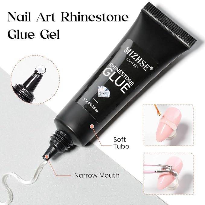 MIZHSE 3D Painting Gel and Rhinestone Glue for Nails, Clear 3D Nail Gel 3D Sculpting Gels U V LED Nail Charm Glue Salon Art Home DIY