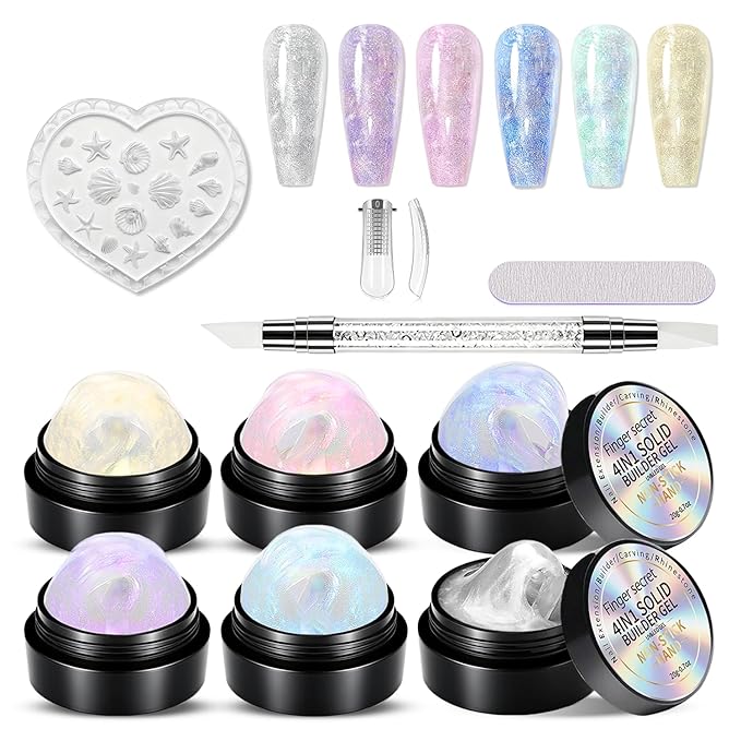 3D Gel Nail Art Kit-Aurora Solid Builder Gel for Nails 3D Sculpting Carving Building Modeling Hard Extension for Beginner DIY Salon at Home Cured Needed
