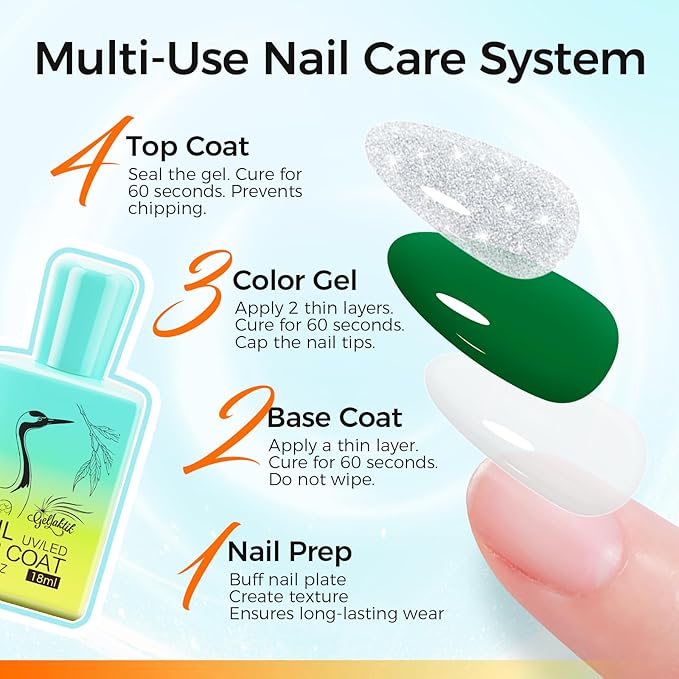 Glitter Gel Top Coat Set, Silver & Gold No Wipe Top Coat Gel Polish, 2 x 15ml Soak Off UV LED, Long Lasting Glitter Gel Nail Art for Home Salon Manicure & Pedicure