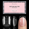 MelodySusie Short Square X Nail Tips - 300Pcs 15 Sizes Clear Acrylic, Half Matte Full Cover Press on Nails for DIY Extension & Salon Use, Pre-Shaped for Long-Lasting Manicure
