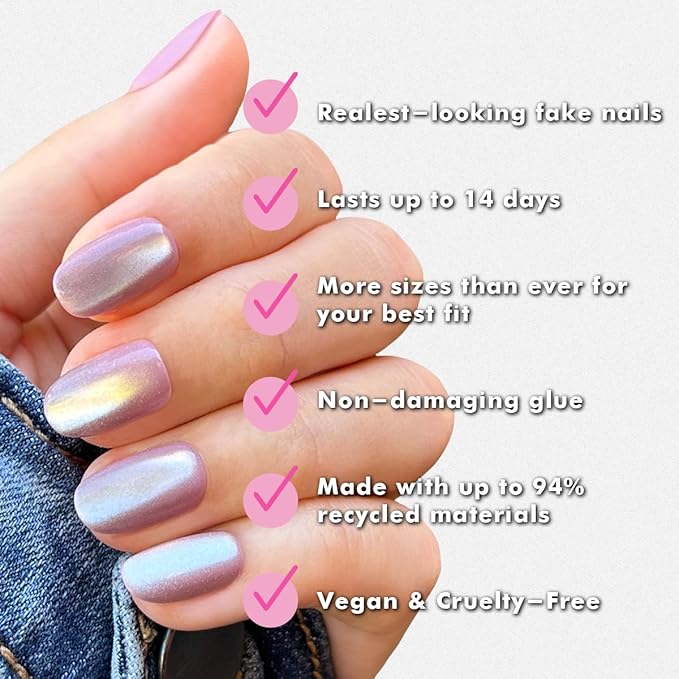 Olive & June Instant Mani Press-On Nails (Glue) | 42 Fake Nails, 21 Sizes | Non-Toxic, Long-Lasting Recycled Materials Realistic Look | Salon-Quality at Home | Short, Round | World Lit Velvet