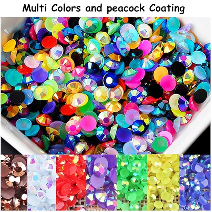 22000PCS Resin Rhinestones for Crafting, 28 Multicolor Mixed 3mm 4mm 5mm Non-Hotfix Stones, Bulk Colorful Jelly AB Bedazzling Gems with B7000 Glue for DIY Crafts for DIY Art