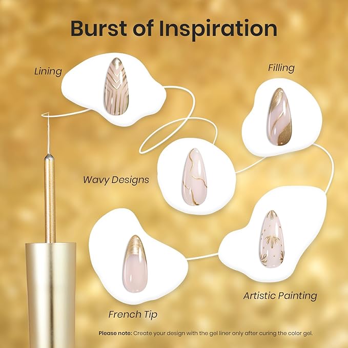 Beetles Gel Nail Polish Gold French Tip Gel Liner 7ml Mirror Effect Build in Thin Brush French Swirl Line Metal Painted Polish Nail Art Soak off Uv Lamp Manicure Salon