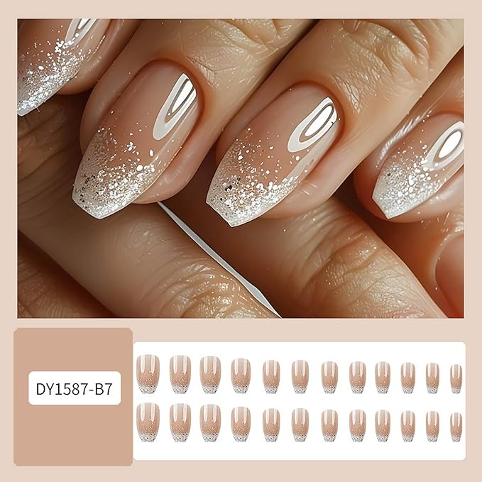 RTKHFZE Medium Press on Nails,Coffin Fake Nails,Ballerina Press on False Nails, Medium Nails Press Ons,with Designs Nails Acrylic Nails,Full Cover Glue on Nail for Women Manicure