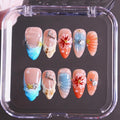 Press On Nails - Handmade French Almond Fake Nails, Cute Shell Nails Design, Reusable Artificial Almond False Nails for Women 10 Pcs 3D Acrylic Nails Kit (Size M)