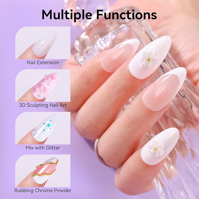 Makartt White 3d Gel Nail Art: 4-in-1 3d Nail Gel Sculpting Gels White Non-sticky for Extension, 15ML Solid Builder Nail Gel UV Glue for Acrylic Tips, Rhinestones & Sculpture Gels for Nails Salon Home