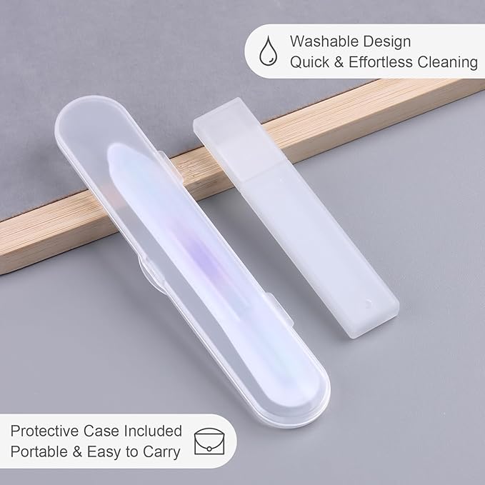 Glass Nail File and Cuticle Pusher Set, Dual-Ended Crystal Cuticle Stick with Sanding Pads, Gentle Prep and Care Tools for Natural Nails, Home Manicure & Pedicure Salon Supplies (#2)