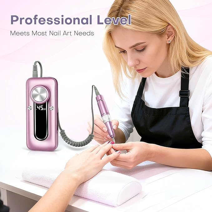 Nail Drill Electric Nail File Kit 45000 RPM Professional Efile Nail Set,Cordless Portable Rechargeable Acrylic Gel Nail Polish Remover Machine Pedicure Manicure Tool with 11 Bits for Salon Home