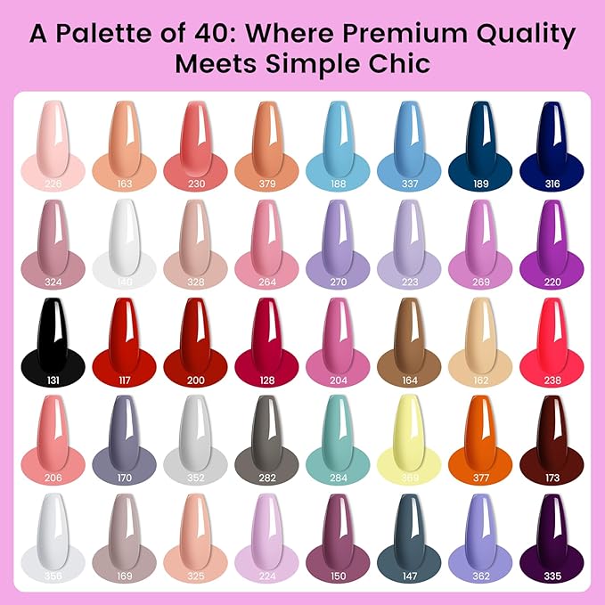 PHOENIXY 58 PCS Gel Nail Kit, 40 Colors Gel Nail Polish Kit with U V Light and Drill 5 Pcs Base Glossy Matte Glitter Top Coat White DIY at Home Nail Salon Art Kit Gift for Women