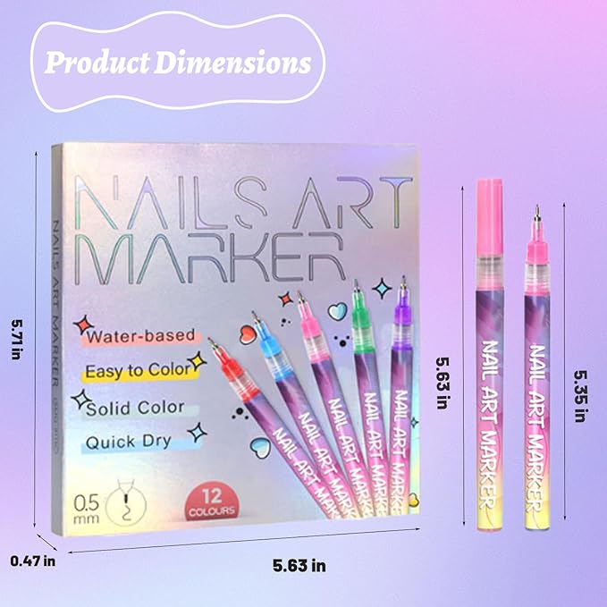 12 Colors Nail Art Pens ,0.5mm Nail Art Markers,nail art pens for painting nails,Nail Point Graffiti Dotting Pen ,Acrylic Nail Art Pen Quick-Drying,Home & Salon DIY Nail Art Tools