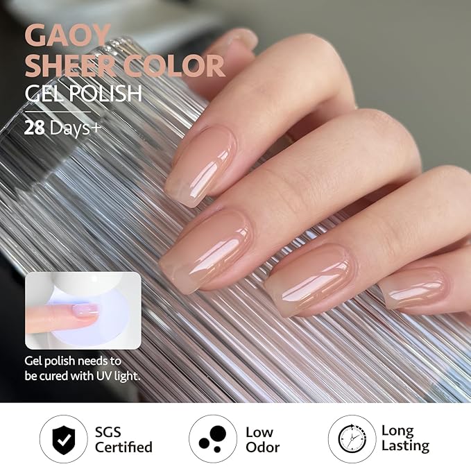 GAOY Nude Jelly Gel Nail Polish, 16ml Sheer Translucent Netural Soak Off Gel Polish, UV Light Cure for Nail Art DIY at Home, 3054 Brick Nude