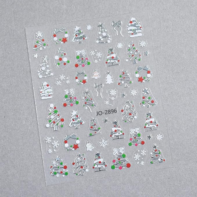 10Sheets Christmas Nail Stickers Embossed Gold Silver Christmas Tree Nail Decals Snowball Bow Elk Nail Supplies