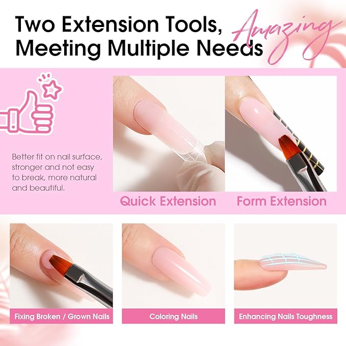ROSALIND Poly Nail Gel Set, 8 Colors 10g Clear Pretty Poly Extension Gel Nail Set, Nude Pink Poly Nail Gel Set Builder Pink Gel Extension Kit for Nail Art Design Easy DIY Gift for Women