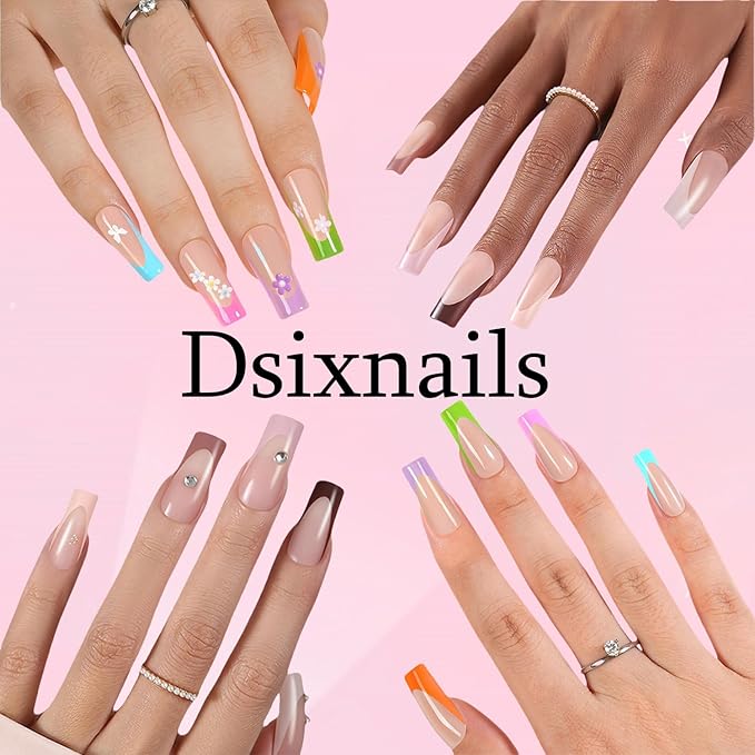 300Pcs Long French Tip Press on Nails, Square Soft Gel Nail Tips in 15Sizes, 3 in 1 Pre-lasting Acrylic Fake Nails, No Need to File False Nail Tips Extension for Women Nails Art DIY