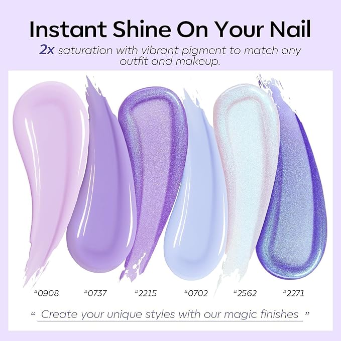 modelones Gel Nail Polish Set, 6 Colors White Blue Shimmer Violet Mermaid Hema Free Purple Glitter Periwinkle Nails Soak Off Led Nail Gel Polish for Women Girl DIY Spring Nail Art Gift
