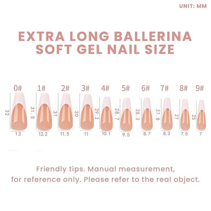 Allkem Soft Gel Nail Tips - 360 pcs XL French Ballerina Nail Extensions Kit - 12 Sizes Extra Long Full Cover Nails - Neutrals - Bold (360 Pieces)