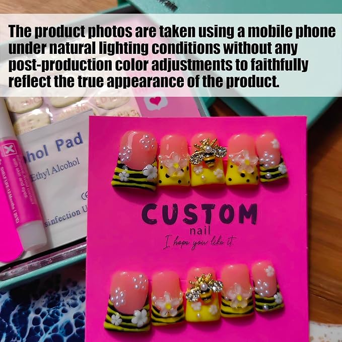 Handmade Press on Nails Duck Shape M Size/Gleamrain Luxury Medium Hand Made Hot Acrylic Glue on Nails With Rhinestones and Flower Design Duck Nail for Women and Girls 10 Pcs