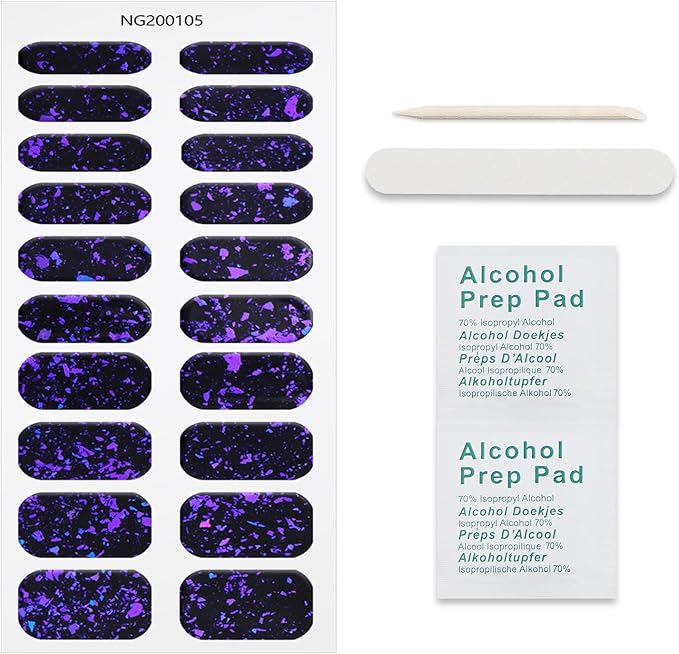 JMEOWIO Gel Nail Stickers Dark Purple Semi Cured Gel Nail Strips Wraps UV/LED Nails Art Design Decoration Accessories