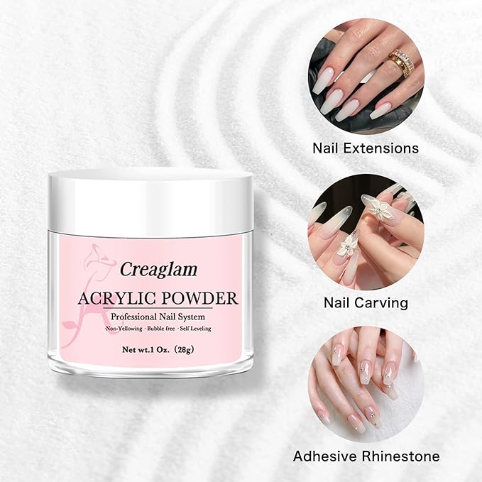 Acrylic Powder Large Capacity: 3Pcs 1 Oz. Festival Bloom Pink Marshmallow Super Nail Polymer for 3D Art Carving French Extension - 28g White Professional Acrylic Powder No Need Lamp