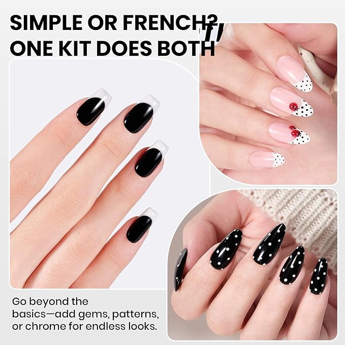 Beetles Black White Gel Polish - Twin Dialogue Collection, 4pc 10ML French Nails Hema-Free Black and White Colors with Base Top Coat Uv LED Lamp Salon DIY at Home Nails
