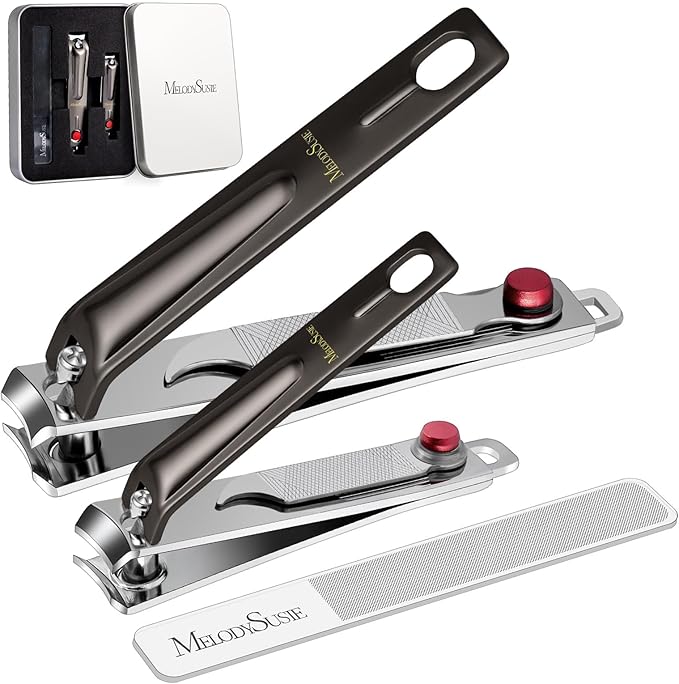 MelodySusie Nail Clippers Set, Ultra Sharp Toenail Clippers with Glass Nail File, 3 in 1 Stainless Steel Nail Clippers for Men Women, Fingernail Clipper Nail Cutter Manicure Set, Dark Gray