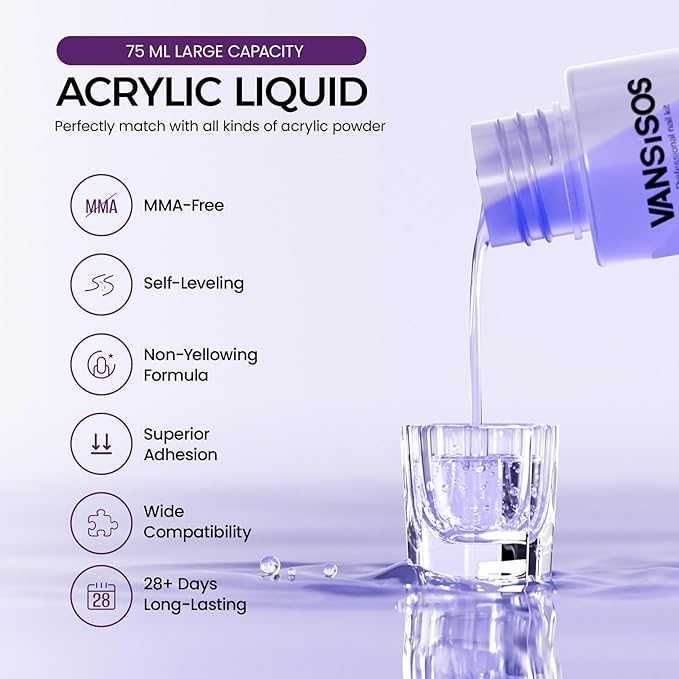 Acrylic Nail Kit: 30g Clear Acrylic Powder and 75ml Liquid Set with Nail Brush and Forms Nails Extension Kit for Beginners for Home DIY Salon Nails Application
