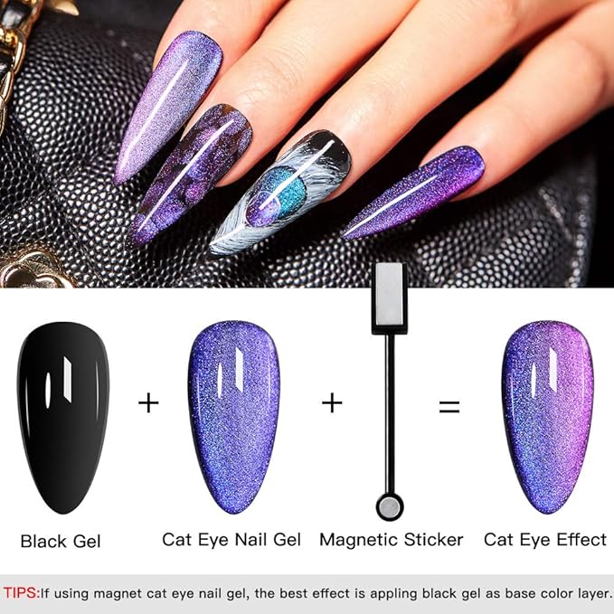 MTSSII Cat Eye Gel Nail Polish Moonstone Chameleon Magnetic Galaxy Nail Gel with Starry Sky Effect 6 Colors Nail Polish Set Manicure Nail Art Gift with 1 Magnet Stick