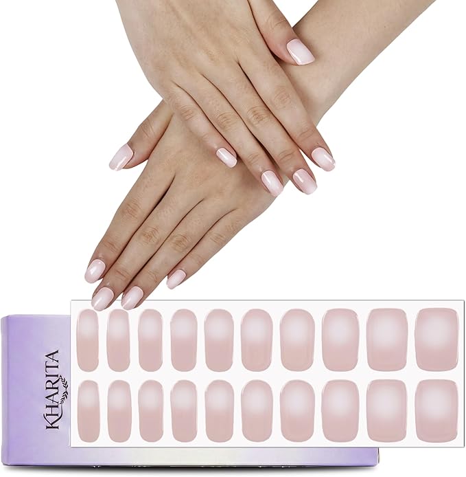Semi Cured Gel Nail Strips – Real Gel Nail Polish Wraps for Brittle Nails | Waterproof Long Lasting Easy Peel-Off Removal | Hema-Free | 20-Piece Pink Aura Salon Kit with File & Stick
