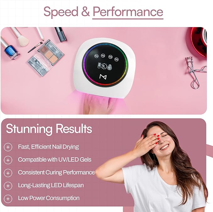 M - HaloLite LED Nail Curing Lamp 98W, 32 LEDs, Wireless Rechargeable with 5200mAh Battery, Fast UV/LED Gel Nail Dryer for Salon & Home Use, Long-Lasting, Portable, Cordless Design (Black)
