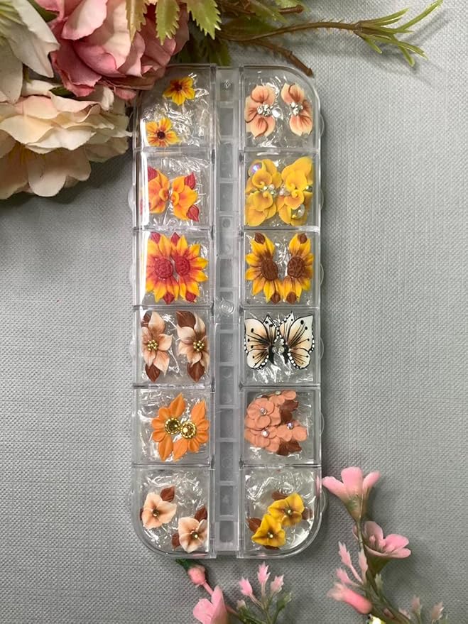 Generic 3D Acrylic Flower Nail Art Charms - 24pcs, Autumn