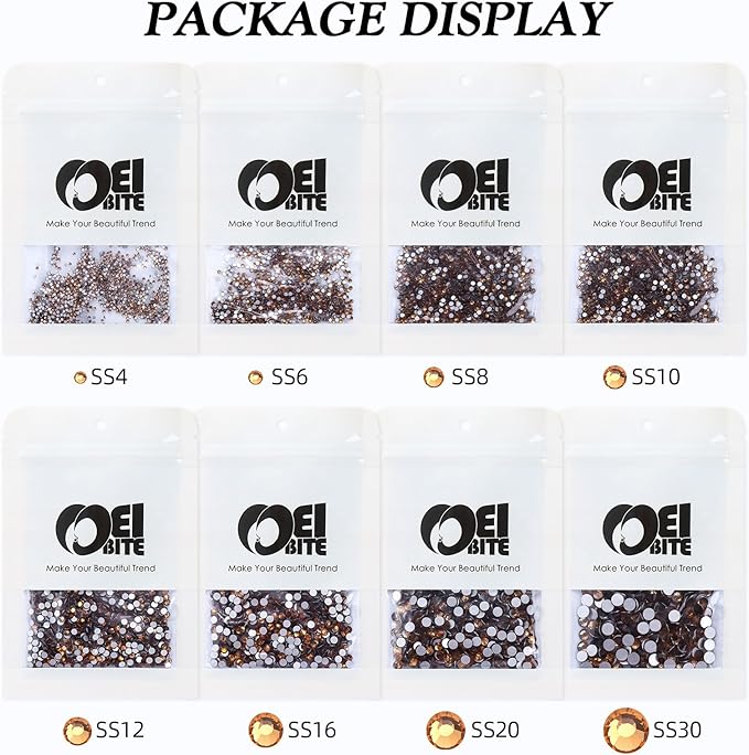 Topaz Flatback Rhinestones, Glass Rhinestones for Nail Art and Craft, Glue Fix, Loose Crystal Gemstones(Topaz, SS4, 1440pcs, 1.5-1.7mm)