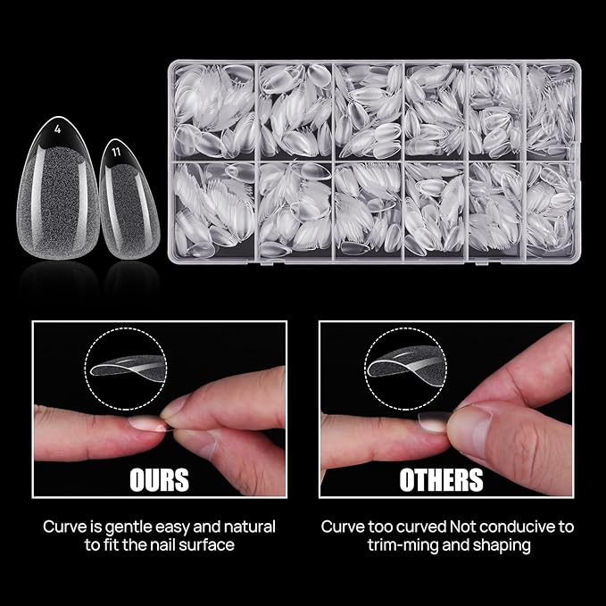 1008pcs Short Almond Shaped Nail Tips Half Matte Full Cover Fake Nails Press On Nails For Acrylic Nails Professional