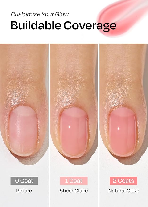 ohora Natural Glow Water Syrup Nail Strengthener (Strawberry) - Tinted Nail Hardener for Brittle, Damaged Nails, Quick-Dry Glossy Finish, Nail Repair & Growth, 15 mL