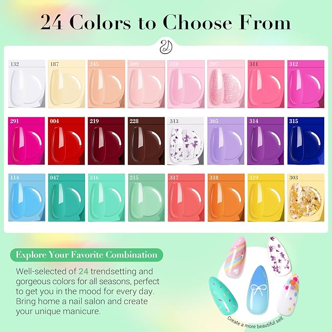 AZUREBEAUTY Dip Powder Nail Kit with Electric Nail Drill 24 Colors Summer Green Pink Orange Nail Starter Kit with Dip Liquids Base Top Coat Activator Portable Manicure French Nail Art Essential Set