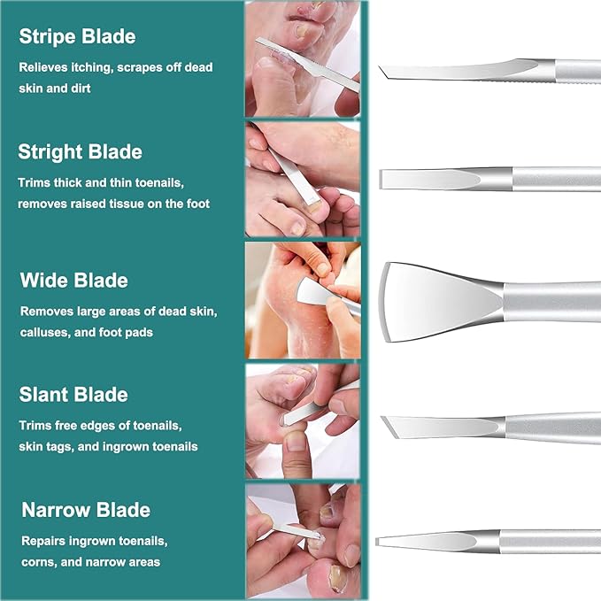 Pedicure Knife Ingrown Toenail Kit, 5 PCS Professional Pedicure Tool Kit, Top Notch Foot Blade Stainless Steel Ingrown Toenail Tool Foot Care Tools Nail Cuticle Remover (5 Pcs Set)