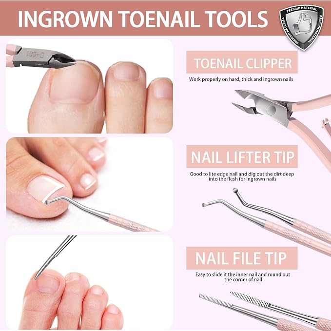Teenitor Ingrown Toenail Tool, Pedicure Tools for Feet, Surgical Stainless Steel Ingrown Toenail Removal Kit, Ingrown Toenail Treatment, Ingrown Toenail Clippers, Ingrown Toenail File and Lifters