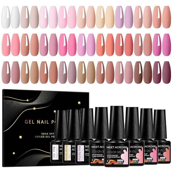 MEET ACROSS 27PCS Gel Nail Polish Set,27 Colors Gel Nail Kit Art Design Soak Off UV LED,Nail Art Design Gifts for Women