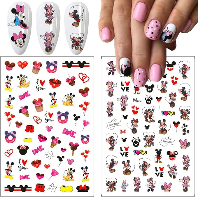 Cartoon Nail Art Stickers, 3D Self-Adhesive Cute Cartoon Nail Decals Designer Nail Stickers for Women DIY Nails Design Foil Decals for Acrylic Nails Decoration Supplies 12 Sheets